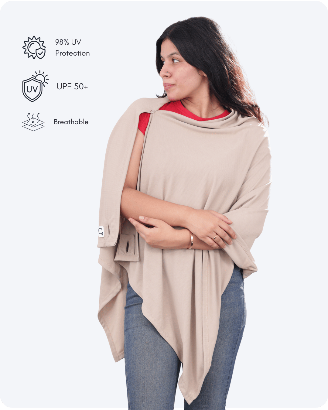 Tuque UV Protection Wrap — UPF 50+ Breathable Sun Shawl in Beige